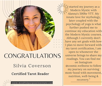 Announcement featuring Silvia Coverson as a Certified Tarot Reader